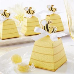 Gift Wrap 30pcslot Honey Bee Candy Box with Bow Tie for Baby Shower Favor Baptism Christening Birthday Gift Wedding Party Decoration 220922