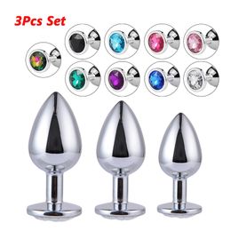 Anal Toys 3 Pcs/Set Metal Anal Plug Crystal Butt Plug Stimulator Anal Sex Toys Anus Dilator Adults Game Masturbator For Women/Men/Couples 220922