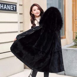 Women's Trench Coats Large Real Fur Collar 2022 Winter Jacket Women Long Outwear Warm Female Down Coat Lining Parka Hooded