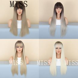 Synthetic Wigs With Bangs Long Straight Coloured Hair Wig For Women Cosplay Natural Hair Heat Resistant