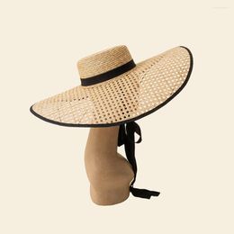 Wide Brim Hats 202204-HH5203 Chic Model Show Summer Straw Chinese Style Hand Weaving Process Hollow Out Leisure Lady Sun Cap Women Hat
