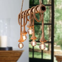 Pendant Lamps Vintage Country Rope Lights 3/8 Heads E27 Bulb Creative Hanging Lamp For Bedroom Dining Room Kitchen Light Fixtures