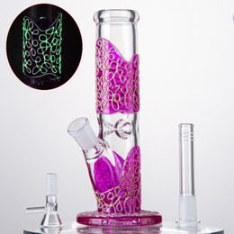 Glow In The Dark Straight Perc Hookahs Oil Dab Rigs 5mm Thick Glass Bong Mashroom Owl Purple Decals Water Pipes 18mm Female Joint With Bowl Diffussed Downstem