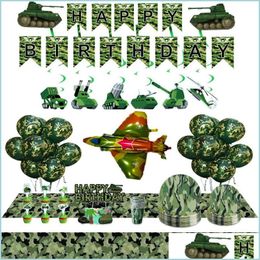 Party Decoration Military Theme Supplies Camouflage Tablecloth Tableware Army Green Dinner Plate For War Birthday Nerdsropebags500Mg Dh7Uf