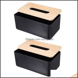 Tissue Boxes Napkins 2Pcs Decorative Storage Box Simple Wood Lid Napkin Case Decor Drop Delivery 2021 Home Garden Kitchen Bdesports Dhex4