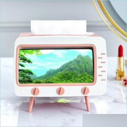 Tissue Boxes Napkins Creative 2 In 1 Tv Box Desktop Paper Holder Dispenser Storage Napkin Case Organiser With Mobile Phone Yydhhome Dh9Su