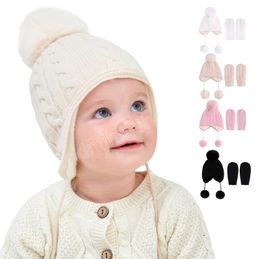 2Pcs/Set Baby Hat Gloves Fur Ball Baby Boys Girls Cap Beanie Pompom Winter Kids Knitted Hats Bonnet Infant Toddler Stuff