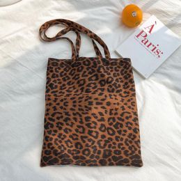 Evening Bags Large Capacity Leopard Canvas Bag For Women 2022 Fashion Portable Shoulder Shopping Casual Tote Travel Handbag Purse