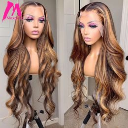 Lace Wigs Highlight Human Hair Body Wave Ombre Brazilian 30 Inch Full T Part For Women Honey Blonde Front 220921