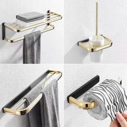 Bath Accessory Set Brass Black Gold Bathroom Accessories Golden Paper Holder Towel Bar Soap Basket Glass Shelf Hardware