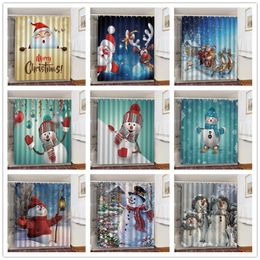 Shower Curtains Christmas Home Decoration for Bathroom Decor Santa Claus Elk Waterproof Fabric Bathtub Cortina 220922