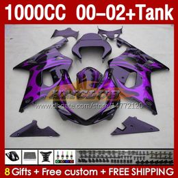 Injection Fairings &Tank For SUZUKI GSXR 1000 CC 1000CC K2 00-2002 Body 155No.160 GSX-R1000 GSXR-1000 GSXR1000 00 01 02 GSX R1000 2001 2002 2002 OEM Fairing flames purple