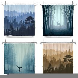 Shower Curtains Misty Forest Natural Woodland Modern National Bathroom Curtain Waterproof Anti peeping Bathing Cover with Hooks 220922