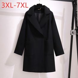 Women s Plus Size Outerwear Coats Ladies Winter Women Clothing Overcoat Large Long Sleeve Loose Black Button Woollen Coat 3XL 4XL 5XL 6XL 7XL 220922