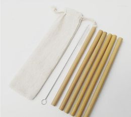 Drinking Straws 19.5cm Bamboo 6pcs/set Straw Reusable Handcrafted Natural And Cleaning Brush SN1227