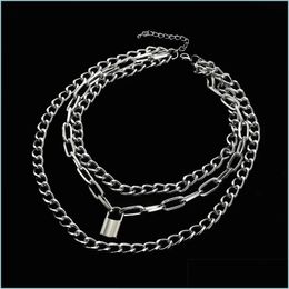 Chokers Layered Chain Choker Necklaces Neck Chains Lock Pendant Jewellery For Women Punk Chokers Padlock Goth Grunge Aesth Dhseller2010 Dhlbc