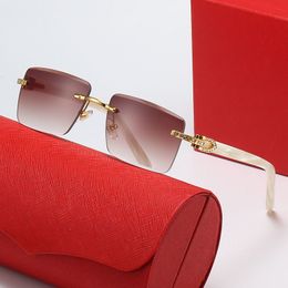 Latest Fashion Mens Designer Sunglasses Woman Eyewear Wooden Buff Temples Diamond Rimless Rectangle Sun glasses Leisure Sunshade Anti ultraviolet Eyeglasses