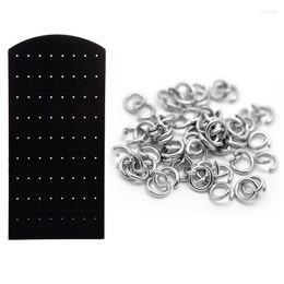 Jewelry Pouches 1X Plastic Display Ear Stud Earrings Holder & 500X Silver Tone Stainless Steel Open Jump Rings 6mm