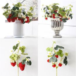 Party Decoration French Frambuesa Artificial Fake Strawberry Fruit Plant Flower 28CM Branch Bouquet Wedding Home Decor