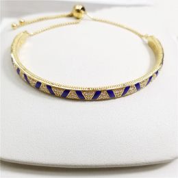 Blue stripes and stones Slider Bracelet Yellow Gold plated Women Wedding designer Jewellery Original Box Set For Pandora Sterling Silver Hand Chain Bracelets