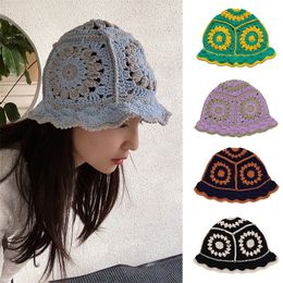 BeanieSkull Caps Korean Hollow Knitted Hat Women Handmade Crochet Basin Spring Summer Sunscreen Sun Female 220921