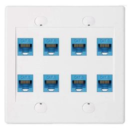 Computer Cables Ethernet Wall Plate 8 Port - Double Gang Cat6 RJ45 Keystone Jack Network Cable Faceplate Female To Blue