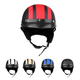 Cycling Helmets PU Leather Motorcycle Helmets MTB Mountain Rode Bike Bicycle Cycling Helmets Open Half Face Detachable Visor Scarf T220921