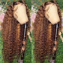 Lace Wigs 30 32 Inch Highlight Ombre Frontal Wig Curly Human Hair 4/27 Coloured 13x4 Deep Wave T Part Closure For Women 220921