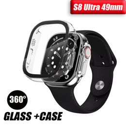 360 Koruma Camı ve İkinci Durum Bir Akrilik Plastik Iwatch Kılıfı Iwatch Iwatch S8 Ultra 49mm Şeffaf Siyah Kılıf Perakende Kutusu