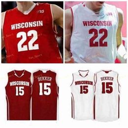 Sj NCAA College Wisconsin Badgers Basketball Jersey 33 Taylor Currie 34 Brad Davison 35 Nate Reuvers 44 Frank Kaminsky Custom Stitched