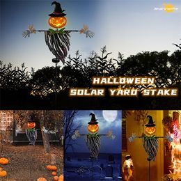 Christmas Decorations Solar Halloween Yard Outdoor LED Powered Pumpkin Ghost Stakes Metal Garden Lawn Ornament Lamps 220921