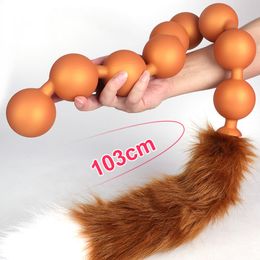 Anal Toys Super Long Huge 9 Ball Beads Vaginal Anus Expansion Silicone ButtPlug Tail Plug Adult Erotic SexToy For Men Women 220922