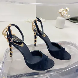 Rene caovilla Sandali in camoscio decorati Margot Serpente Strass Tacco a spillo Scarpe da sera per donna con tacco Designer di lusso Caviglia Avvolgente Calzaturificio Calzature