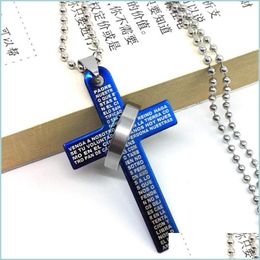 Pendant Necklaces Fashion Stainless Steel Pendants Christian Bible Prayer Cross Pendant Men Necklace Charming Gifts Jewe Dhseller2010 Dhzoe