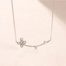 Sparkling Clover Pendant Necklaces Authentic Sterling Silver Women Girls Wedding Jewellery with Original Box For Pandora CZ diamond Necklace Set