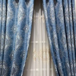 Curtain Cotton Chenillle High Weight Jacquard Blackout Windows Curtains Drapes Damascus Flower For Bedroom Living Room Home Decoration