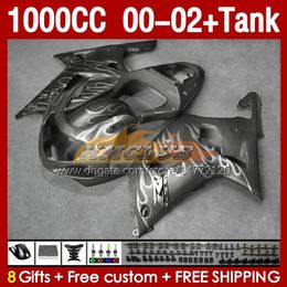 Injection Fairings &Tank For SUZUKI GSXR 1000 CC 1000CC K2 00-2002 Body 155No.147 GSX-R1000 GSXR-1000 GSXR1000 00 01 02 GSX R1000 2001 2002 2002 OEM Fairing grey flames