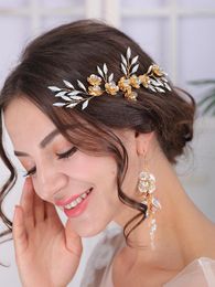 Headpieces Gold Bride Hair Clip Rhinestone Flower Jewelry Vintage Bridal Headwear For Band Wedding Headdress