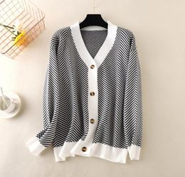 Women's Sweaters fashion Plaid Short Cardigan V Neck Knitted Coat Female Autumn Winter Casual Vintag Knitwear