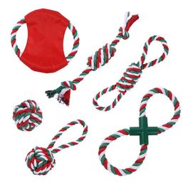 Christmas Dog Rope Toys Interactive Play Xmas Theme Pet Chew Toys Crutch and Ball Shape for Small Medium Large Dog RRE14374