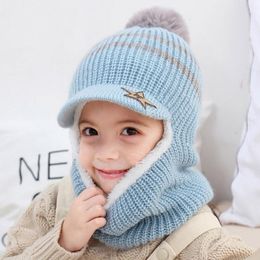 Scarves Wraps Hats Scarves Gloves Sets Knit Short Plush Hooded Scarf Kids Hat And Child Winter Warm Protection Ear Pom Cap Girls Boy Accessories 220921