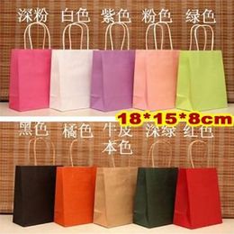 Gift Wrap 40PCSlot Kraft paper Gift bag with handle 18x15x8cm wedding birthday party gift package bags Christmas year Wholesale 220922