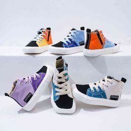 boys high top sneakers UK - 2022 Spring New Children High Top Canvas Shoes Girls Cute Candy Color Adjustment Sneakers Boys Fashion Splicing Causal Canvas J220714
