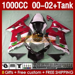 Injection red white Fairings &Tank For SUZUKI GSXR 1000 CC 1000CC K2 00-2002 Body 155No.132 GSX-R1000 GSXR-1000 GSXR1000 00 01 02 GSX R1000 2001 2002 2002 OEM Fairing