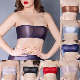 Bustiers & Corsets Fashion Women Seamless Satin Tube Bra Crop Tops Removable Padded Top Stretchy Bandeau Boob Underwear