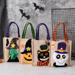 New Unique Styles Halloween Party Festivals Decorations with Hats Round Mini Tote Bag Children's Candy Prop Gift Pumpkin Skull Witch Black Cat Bag