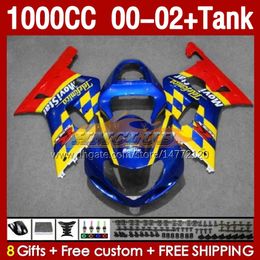 OEM Fairings &Tank For SUZUKI GSXR-1000 GSX R1000 GSXR 1000 CC 00-02 Body 155No.22 1000CC GSXR1000 K2 00 01 02 GSX-R1000 2001 2002 2002 Injection Mould Fairing blue glossy