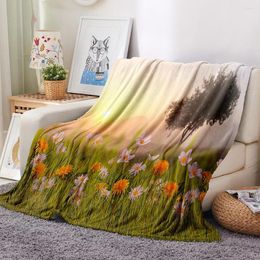 Blankets Sunset Grassland Flowers Blanket Mat Soft Bedspread Beach Warm Travel Cover For Kids Boys Girls Gift