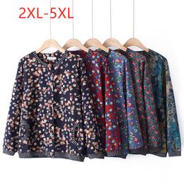 Women s Plus Size Outerwear Coats Spring Autumn Jacket For Women Large Long Sleeve Loose Pocket Cotton Linen Floral Print Thin Coat 3XL 4XL 5XL 220922