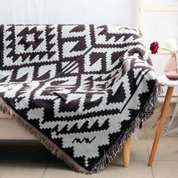 Blankets Cotton Hand Knitted Blanket With Tassel Summer Bed Sofa Travel Breathable Chic Bohemian Soft Comfortable B2